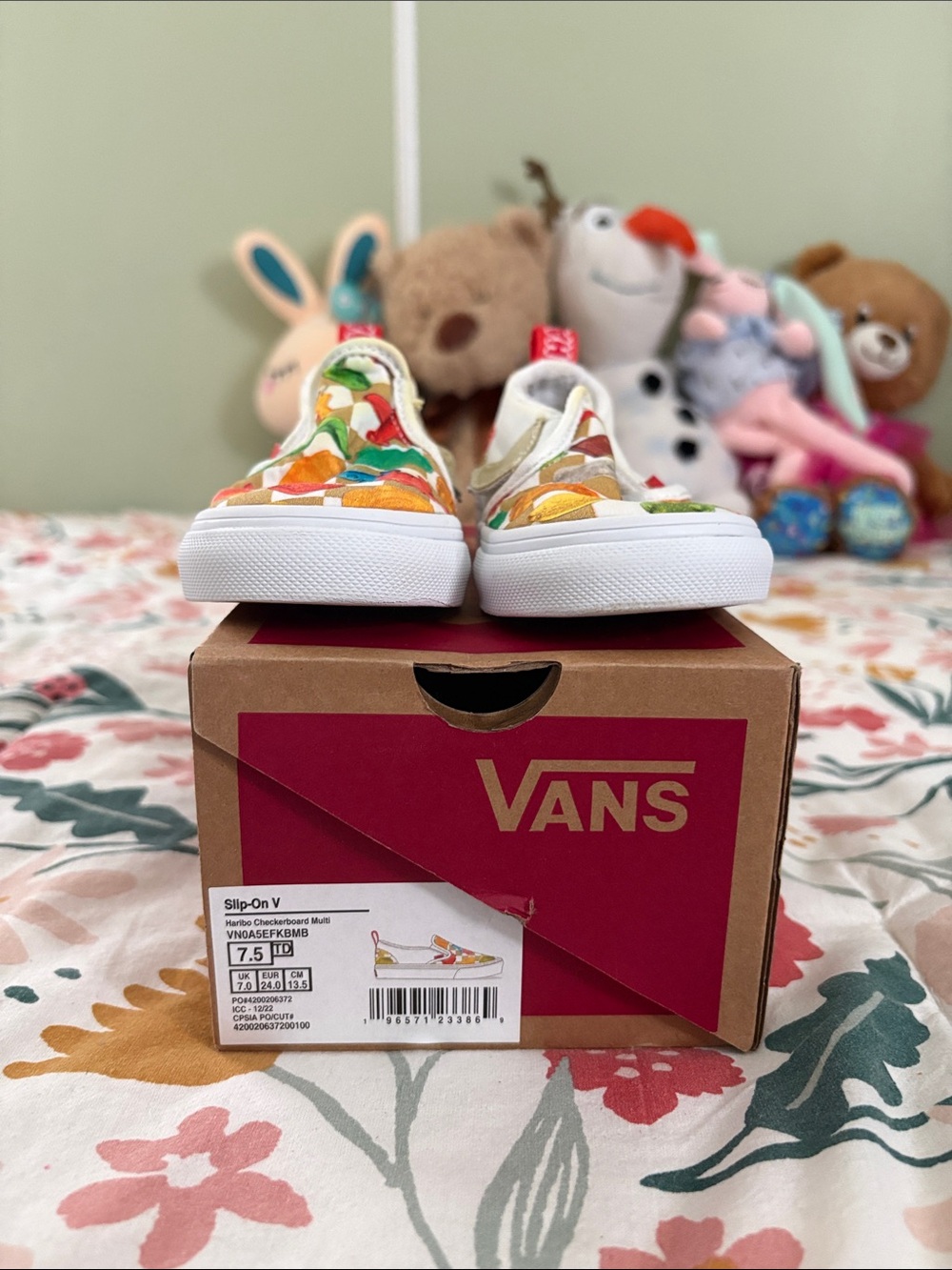Vans Kids Slip-On Sneakers in White with Multicolor Fruit Print
